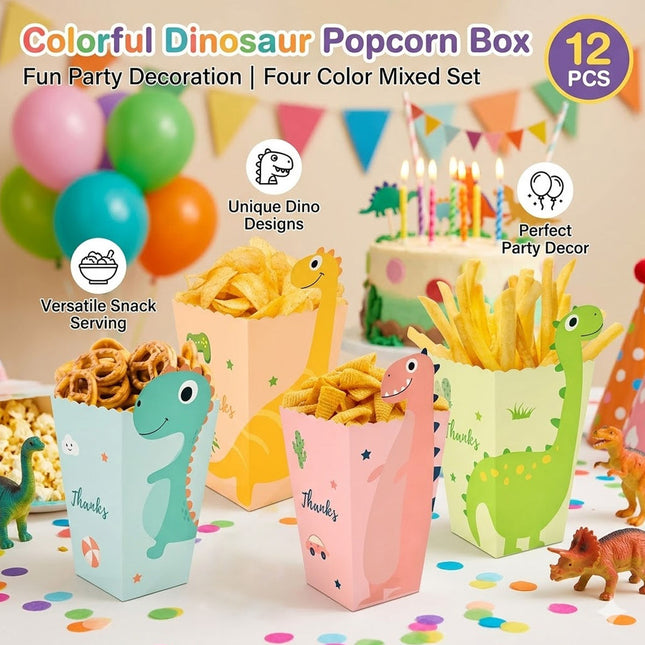 Dinosaur Popcorn Snack Boxes Mixed Colour Party Set