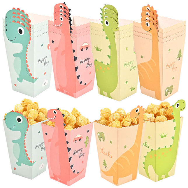 Dinosaur Popcorn Snack Boxes Mixed Colour Party Set