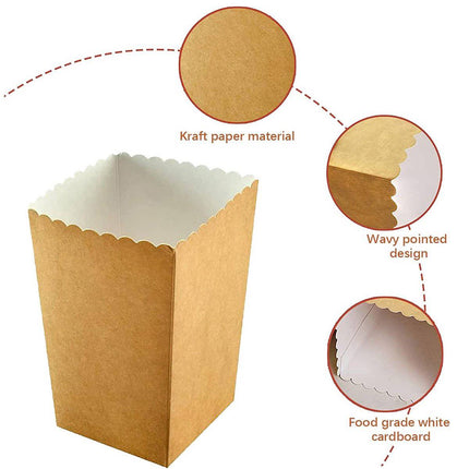 50pcs Food Grade Kraft Paper Popcorn Boxes Cinema Theater Snack Treat Supplies