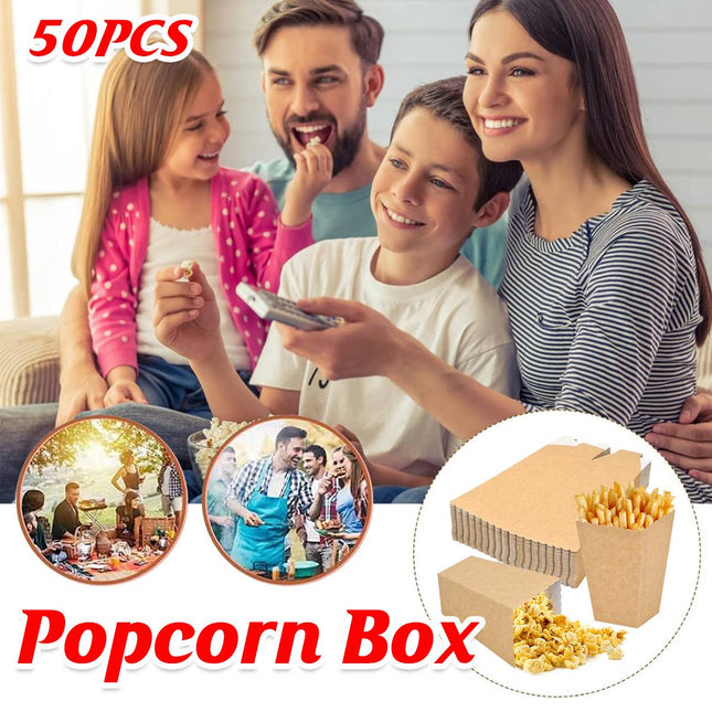 50pcs Food Grade Kraft Paper Popcorn Boxes Cinema Theater Snack Treat Supplies