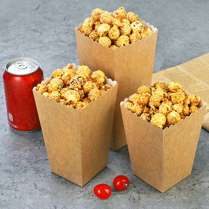 50pcs Food Grade Kraft Paper Popcorn Boxes Cinema Theater Snack Treat Supplies