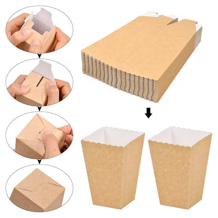 50pcs Food Grade Kraft Paper Popcorn Boxes Cinema Theater Snack Treat Supplies