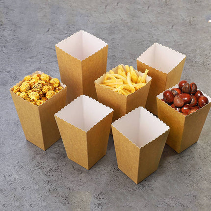 50pcs Food Grade Kraft Paper Popcorn Boxes Cinema Theater Snack Treat Supplies
