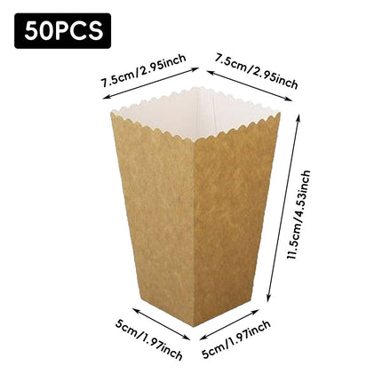 50pcs Food Grade Kraft Paper Popcorn Boxes Cinema Theater Snack Treat Supplies