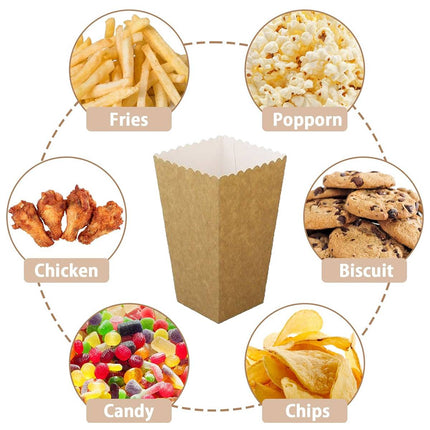 50pcs Food Grade Kraft Paper Popcorn Boxes Cinema Theater Snack Treat Supplies
