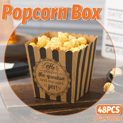 48pcs Popcorn Boxes Striped Paper Retro Candy Containers Movie Party Birthday