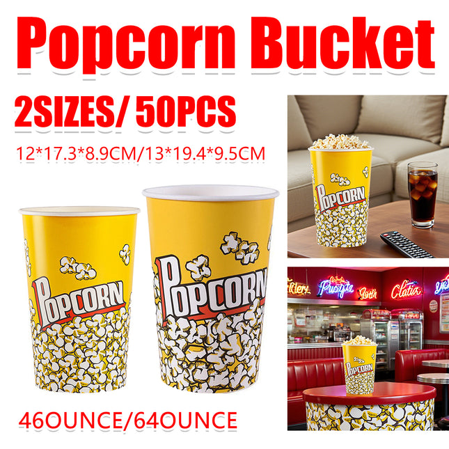 Disposable Popcorn Bucket 50PCS Pack 46/64OZ for Movie Party Snack Container