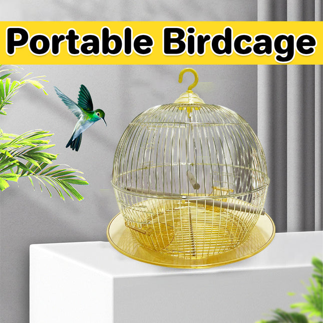 Portable Dome Bird Cage 40cm Iron Wire Hanging Hook Tray for Small Birds