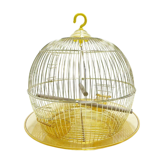 Portable Dome Bird Cage 40cm Iron Wire Hanging Hook Tray for Small Birds