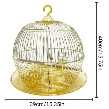 Portable Dome Bird Cage 40cm Iron Wire Hanging Hook Tray for Small Birds