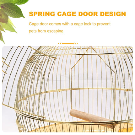 Portable Dome Bird Cage 40cm Iron Wire Hanging Hook Tray for Small Birds