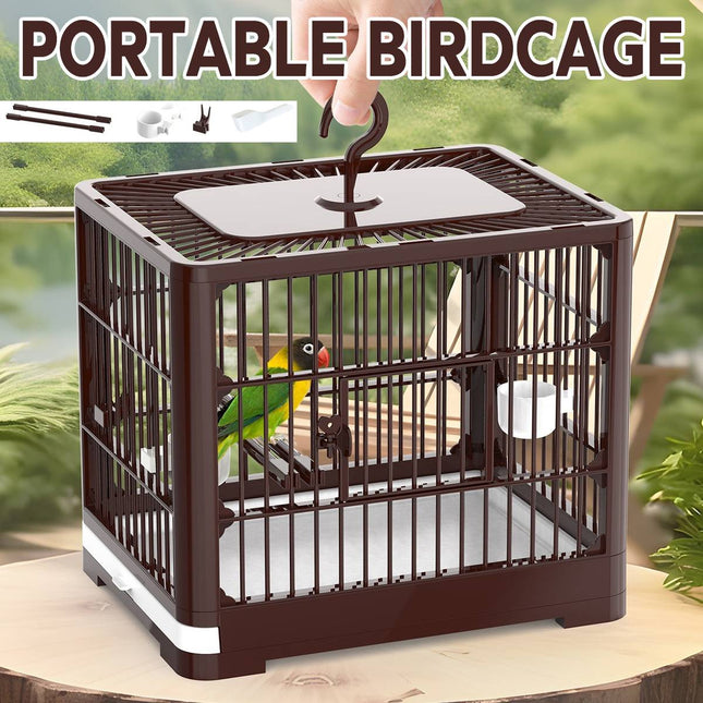 Parrot Bird Cage Foldable Portable ABS Plastic Brown Hook Tray for Small Birds