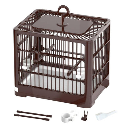 Parrot Bird Cage Foldable Portable ABS Plastic Brown Hook Tray for Small Birds