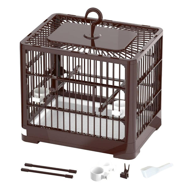 Parrot Bird Cage Foldable Portable ABS Plastic Brown Hook Tray for Small Birds