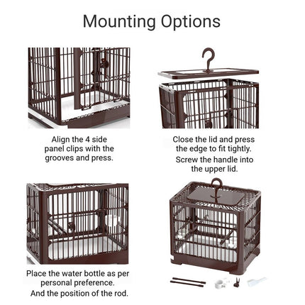 Parrot Bird Cage Foldable Portable ABS Plastic Brown Hook Tray for Small Birds