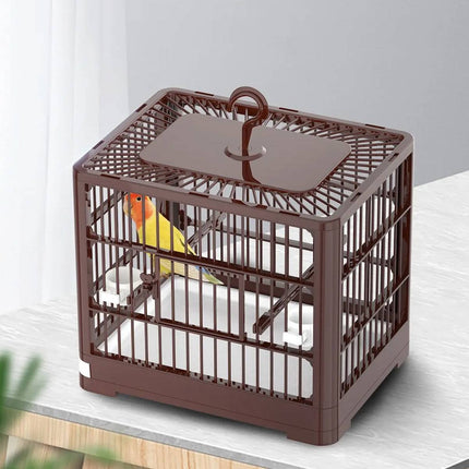 Parrot Bird Cage Foldable Portable ABS Plastic Brown Hook Tray for Small Birds