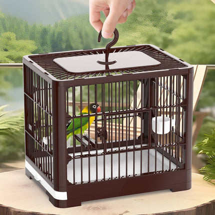 Parrot Bird Cage Foldable Portable ABS Plastic Brown Hook Tray for Small Birds