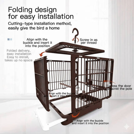 Parrot Bird Cage Foldable Portable ABS Plastic Brown Hook Tray for Small Birds