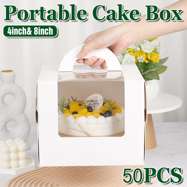 50pcs Portable Cake Boxes with Open Window for Birthday Party Cake Packaging
