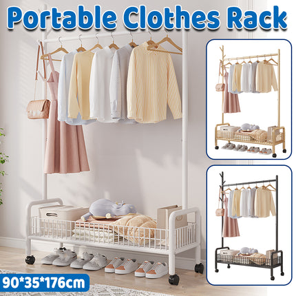 Mobile Clothes Rack with Wheels Sturdy Durable Space Saving for Home Bedroom Use