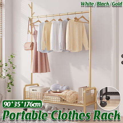 Mobile Clothes Rack with Wheels Sturdy Durable Space Saving for Home Bedroom Use