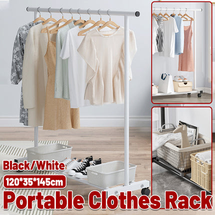 Portable Clothes Rack with Wheels Durable Iron Material for Enterway Bedroom Use