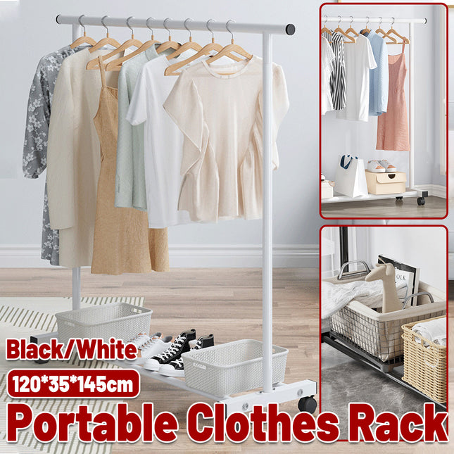Portable Clothes Rack with Wheels Durable Iron Material for Enterway Bedroom Use