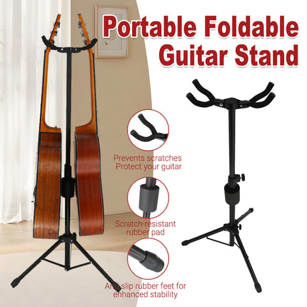 Retro Special Double Head Guitar Rack Wooden Guzheng Stool Floor Portable Type