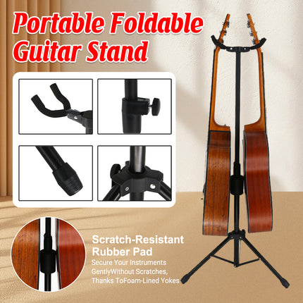 Retro Special Double Head Guitar Rack Wooden Guzheng Stool Floor Portable Type