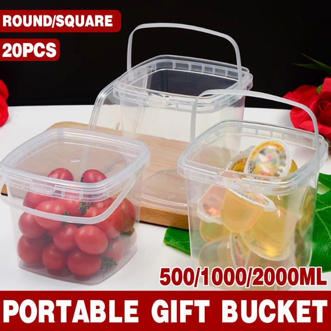 20pcs Plastic Round Bucket with Lid Transparent Portable Storage Gift Container