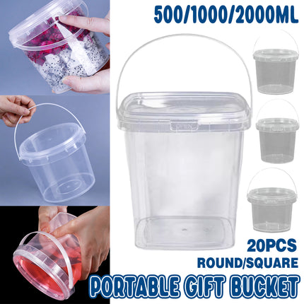 20pcs Plastic Round Bucket with Lid Transparent Portable Storage Gift Container