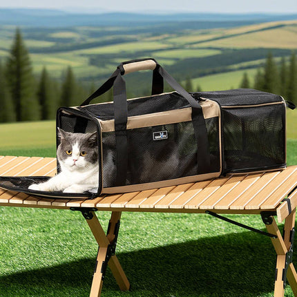 Expandable Pet Carrier Travel Bag - Breathable Mesh, Folding Cat & Dog Tote