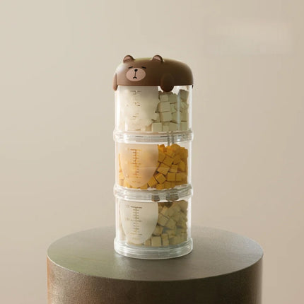 3-Tier Portable Pet Food Storage Container - Stackable Snack Bucket Bear Lid