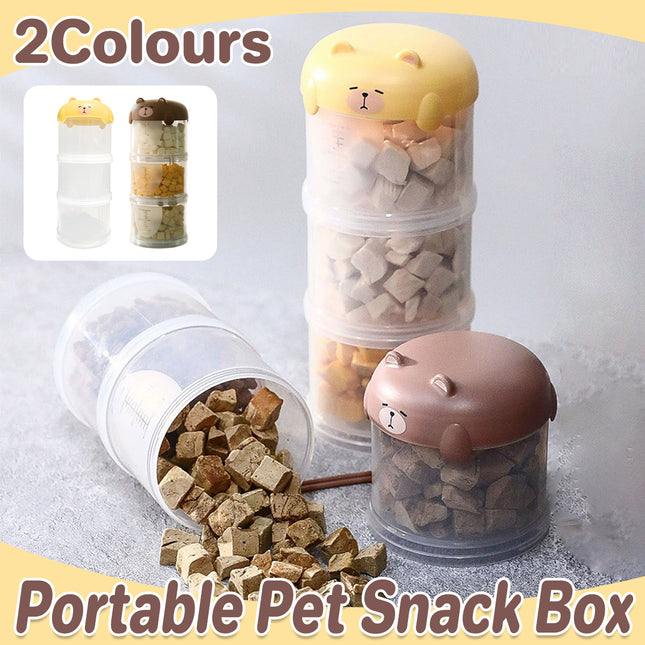 3-Tier Portable Pet Food Storage Container - Stackable Snack Bucket Bear Lid