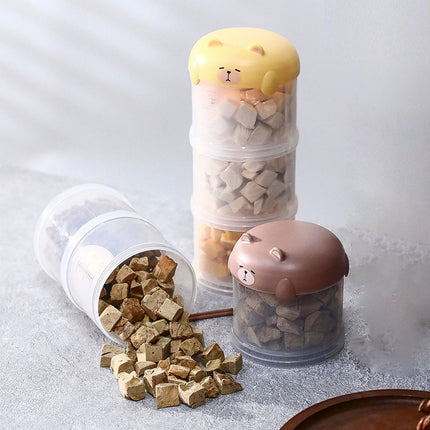 3-Tier Portable Pet Food Storage Container - Stackable Snack Bucket Bear Lid