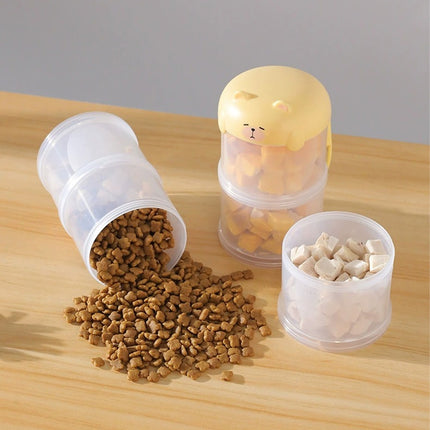 3-Tier Portable Pet Food Storage Container - Stackable Snack Bucket Bear Lid