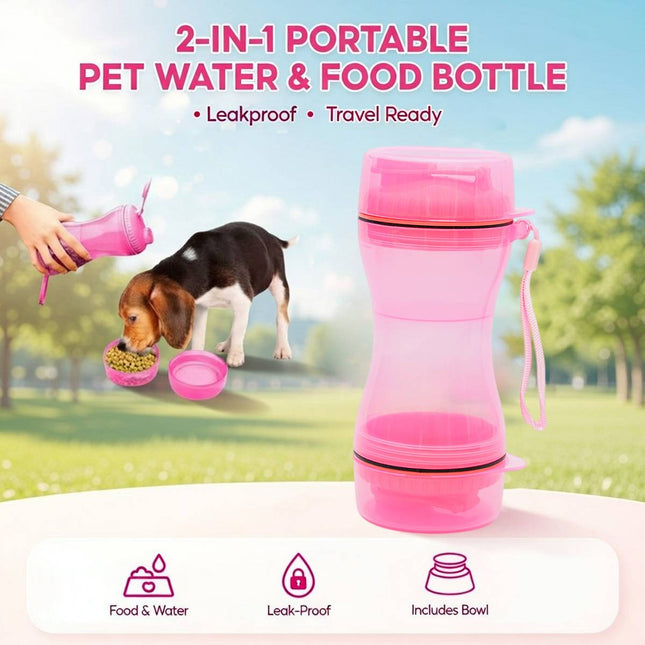 Portable Pet Water and Food Bottle 2 in 1 Travel Dog Drink Bottle with Bowl