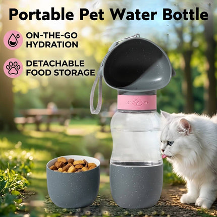 Portable Pet Water Bottle with Wide Bowl and Food Cup