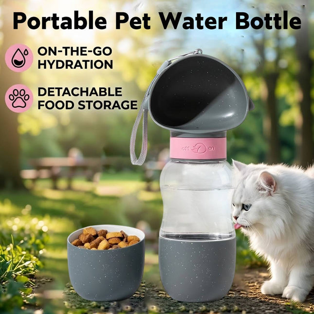 Portable Pet Water Bottle Wide Bowl Food Cup Travel Bottle Grey