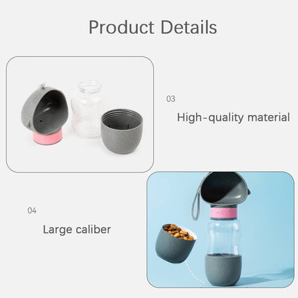 Portable Pet Water Bottle with Wide Bowl and Food Cup