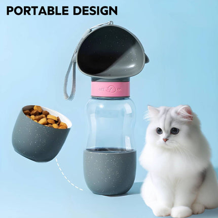 Portable Pet Water Bottle with Wide Bowl and Food Cup