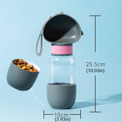 Portable Pet Water Bottle with Wide Bowl and Food Cup