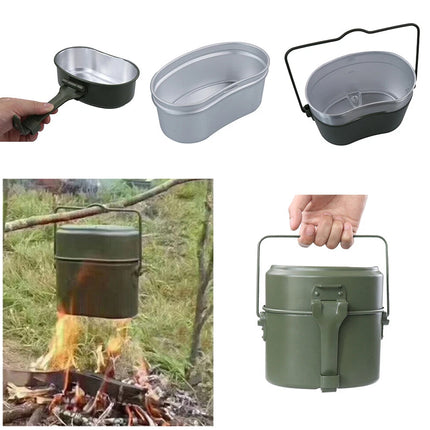 3 IN 1 Military Canteen Camping Cookware Set Hiking Army Lunch Box Pot Bowl