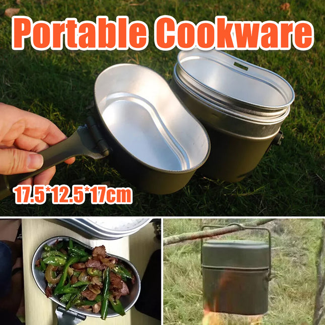 3 IN 1 Military Canteen Camping Cookware Set Hiking Army Lunch Box Pot Bowl