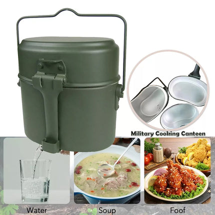 3 IN 1 Military Canteen Camping Cookware Set Hiking Army Lunch Box Pot Bowl