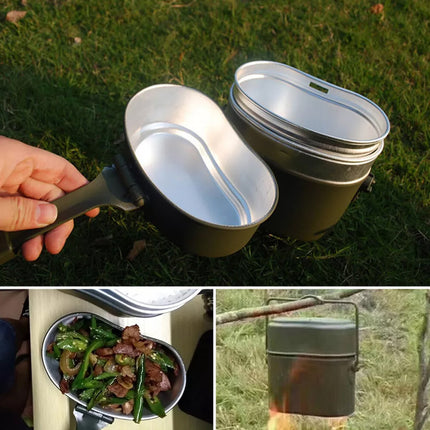 3 IN 1 Military Canteen Camping Cookware Set Hiking Army Lunch Box Pot Bowl