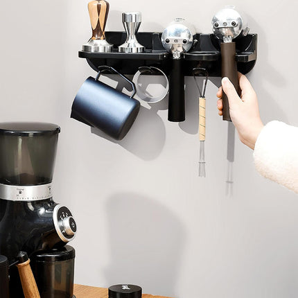 Coffee Portafilter Holder with Shelves Hooks for Coffee Mugs Pods Filters