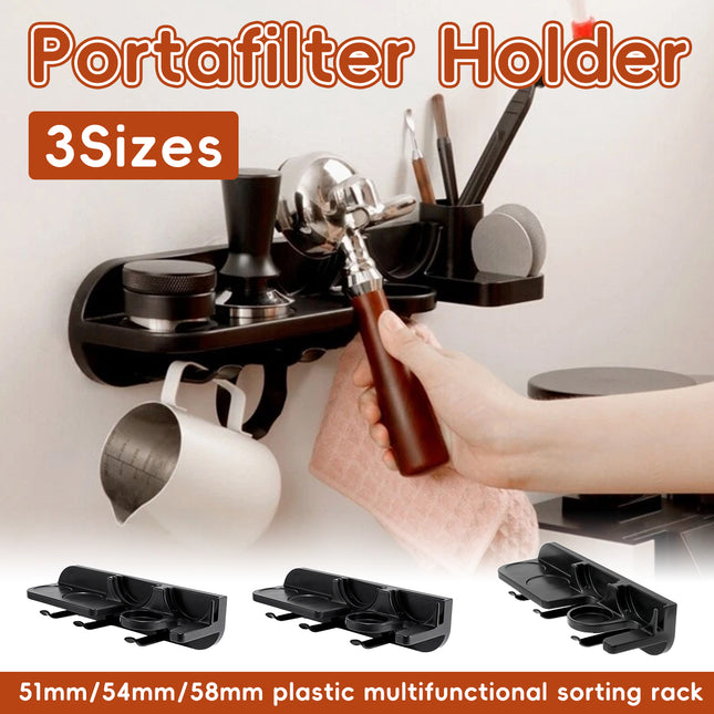 Coffee Portafilter Holder with Shelves Hooks for Coffee Mugs Pods Filters