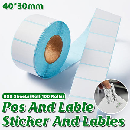 100 Rolls Thermal POS Label Stickers 40 x 30mm Self Adhesive Barcode 800 Sheets