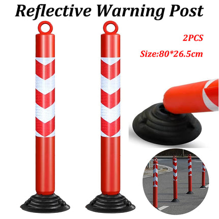 Reflective Warning Post 2PCS 80cm Detachable Rubber Base Red White Safety